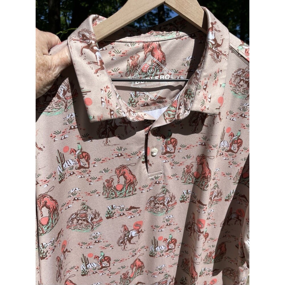 Burlebo Cowboy Up Performance Polo Shirt AOP Rodeo Western Mens 2XL